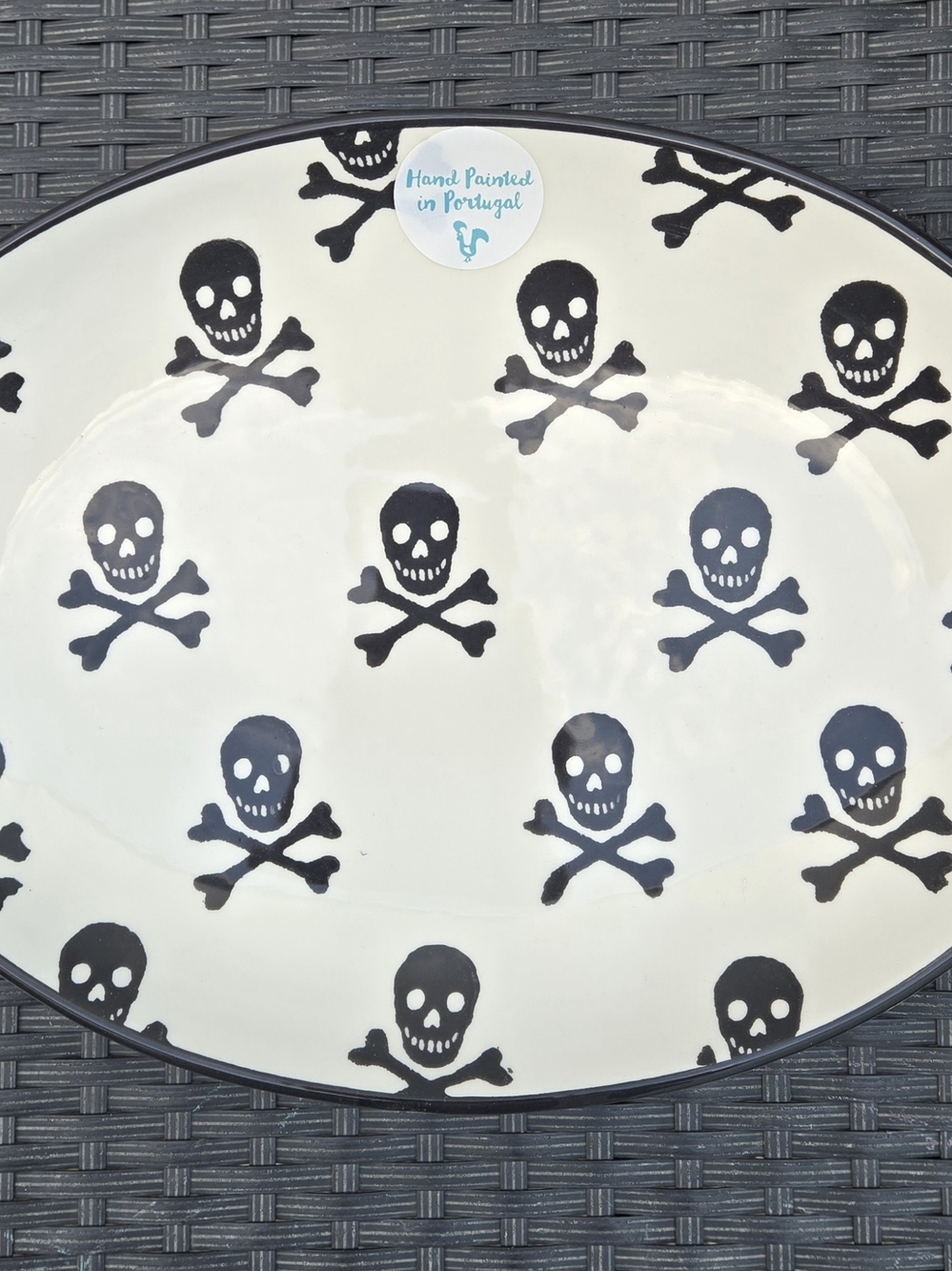 Hand Painted Portugal Skull & Crossbones Serving Platter